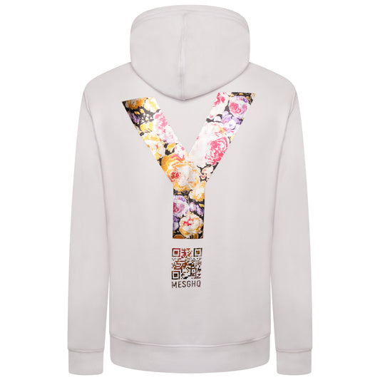 Hooded Sweatshirt - White/Metallic Floral - Organic Cotton & Recy Polyester
