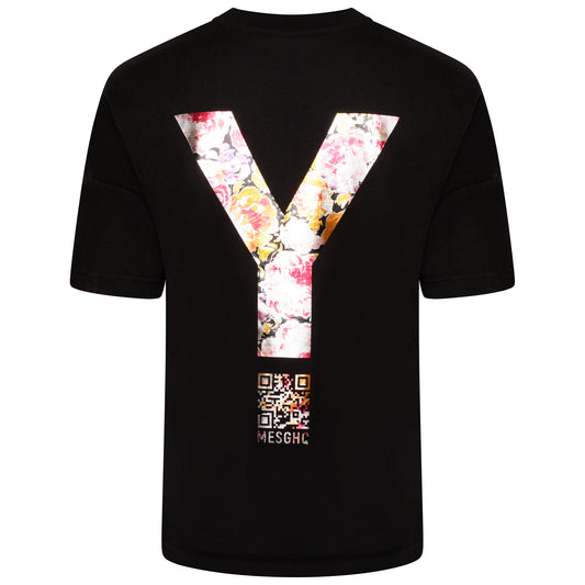 Oversized T-Shirt - Black/Metallic Floral - 100% Organic Cotton