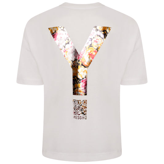 Oversized T-Shirt - White/Metallic Floral - 100% Organic Cotton